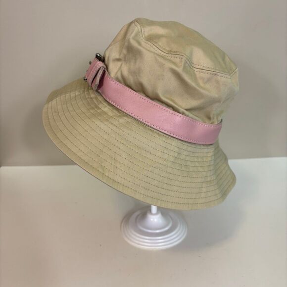 Coach Cream with Pink Leather Buckle Bucket Hat Size Small - Picture 3 of 8